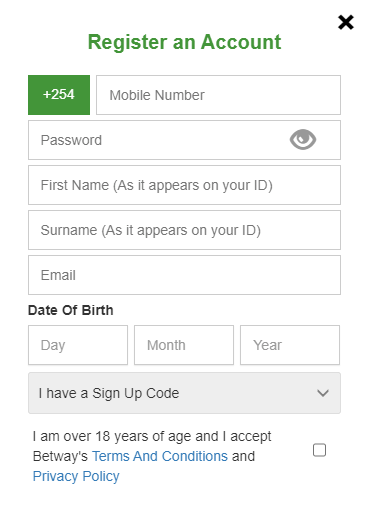 betway claim the sign up code