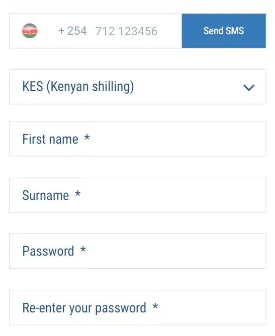 1xBet Registration Form Kenya