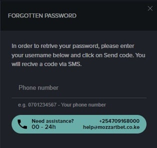 MozzartBet Forgotten Password Reset