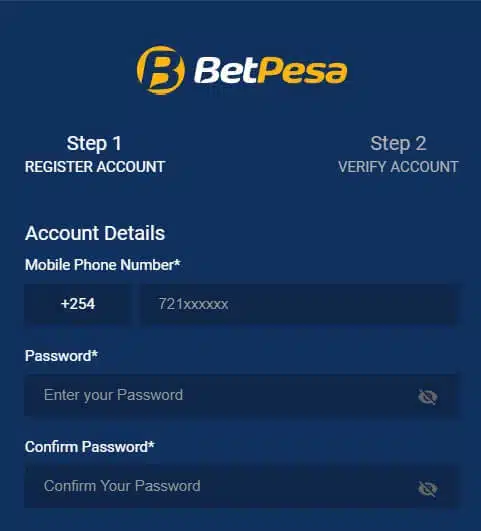 Registration BetPesa