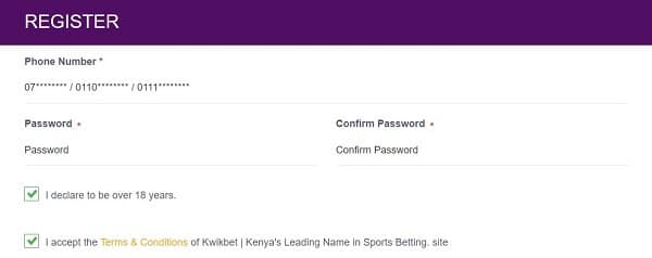 KwikBet Kenya Registration