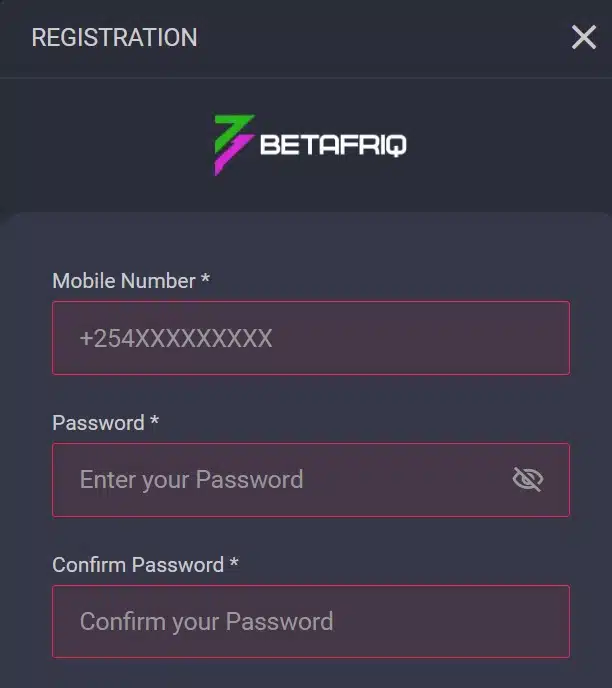 BetAfriq Register Form