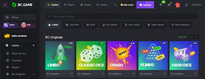 BC.GAME Casino Homepage