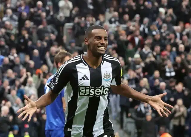 Alexander Isak of Newcastle United celebrates scoring his sides third goal during the Premier League match