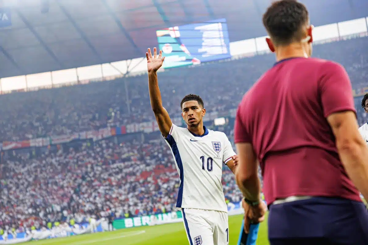Jude Bellingham during the UEFA Euro 2024 game between Spain and England at Olympiastadium