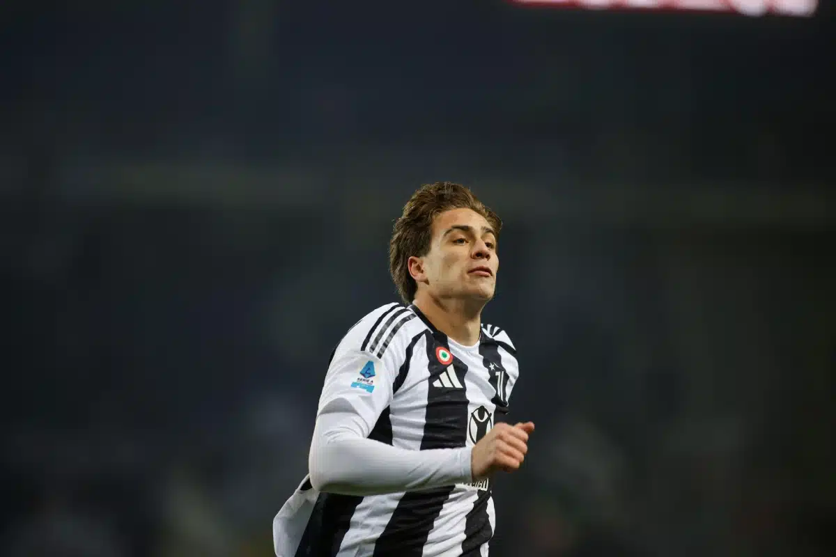 Kenan Yildiz of Juventus FC celebrating after scoring a goal during the Italian Serie A 2024/25 season