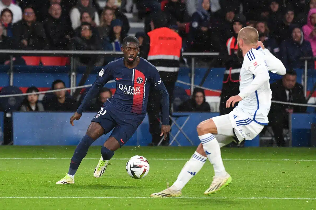 Ousmane Dembele in action during PSG vs Strasbourg in Parc des Princes