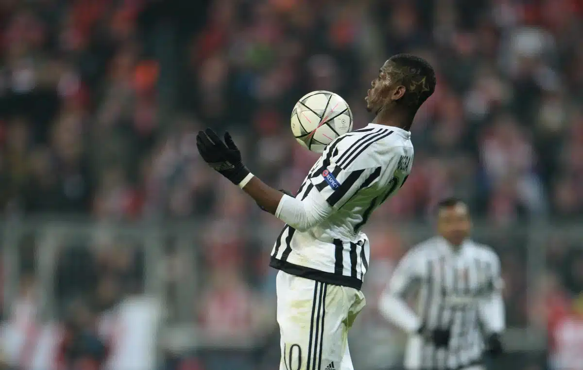 Juve's Paul Pogba in action during the Champions League Last Sixteen Knockout Round