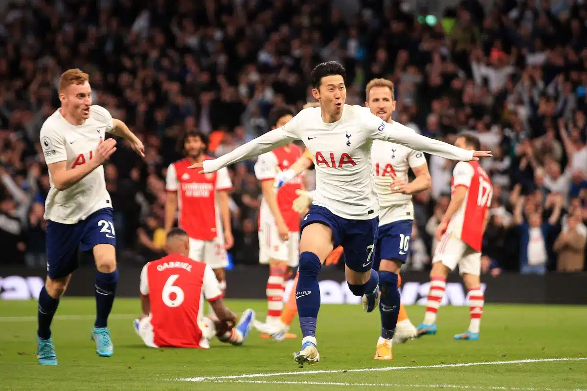 Son Heung-Min of Tottenham Hotspur celebrates after he scores his teams 3rd goal.