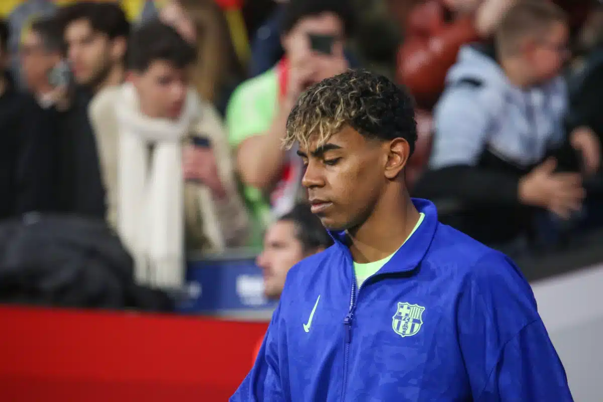 FC Barcelona player Lamine Yamal during the Copa del Rey semifinals second leg between Atlético de Madrid and FC Barcelona