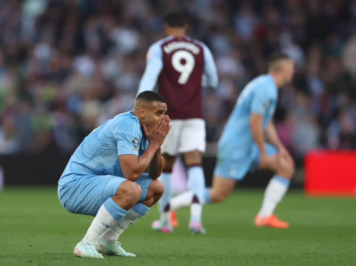 Murillo of Nottingham Forest reacts to the final whistle during the Aston Villa vs Nottingham Forest Premier League match at Villa Park