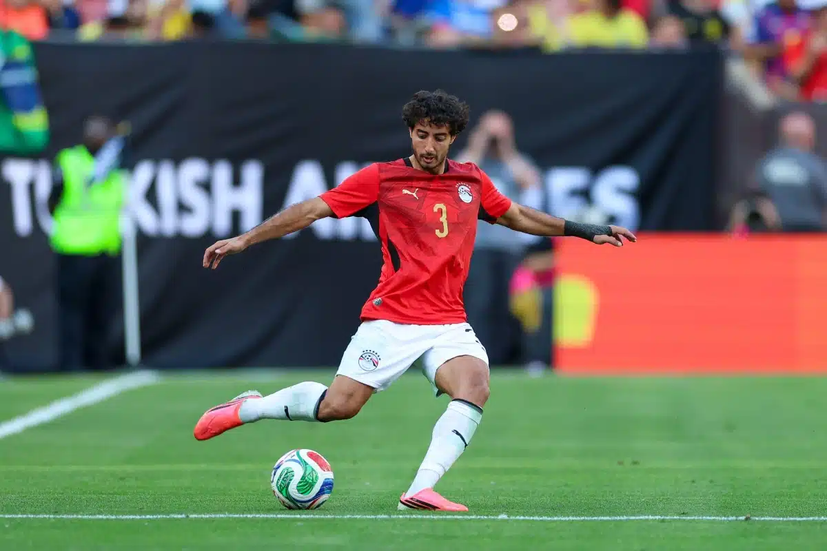 Hany kicks the ball during the match, 2026