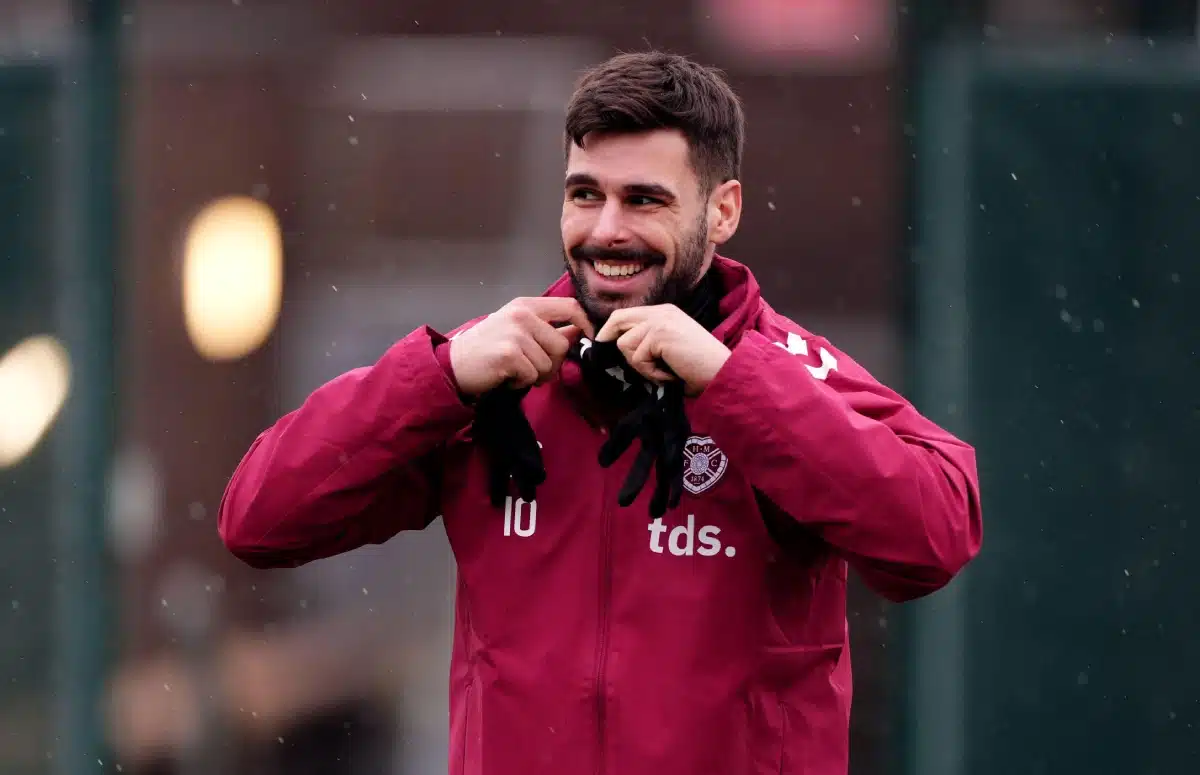 Heart of Midlothian's Claudio Braga during a training session, 12 March 2026