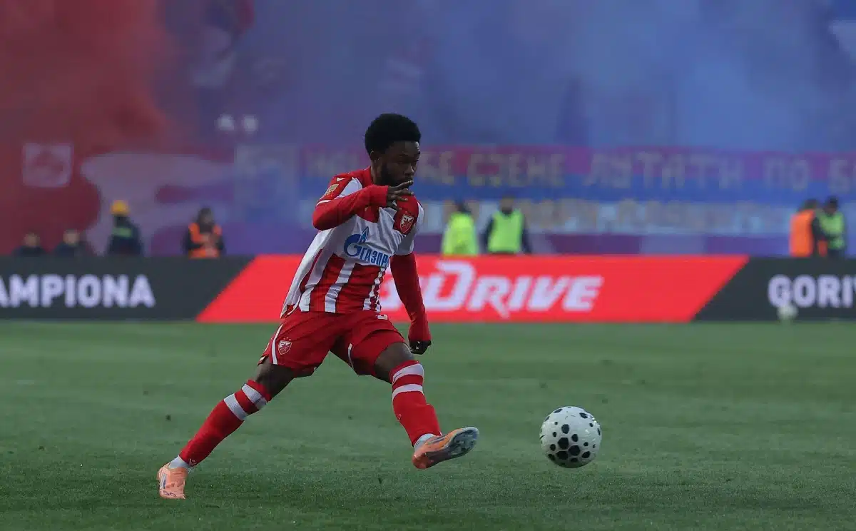 Crvena Zvezda's Douglas Owusu during Serbian Superleague football match, 7 February 2026