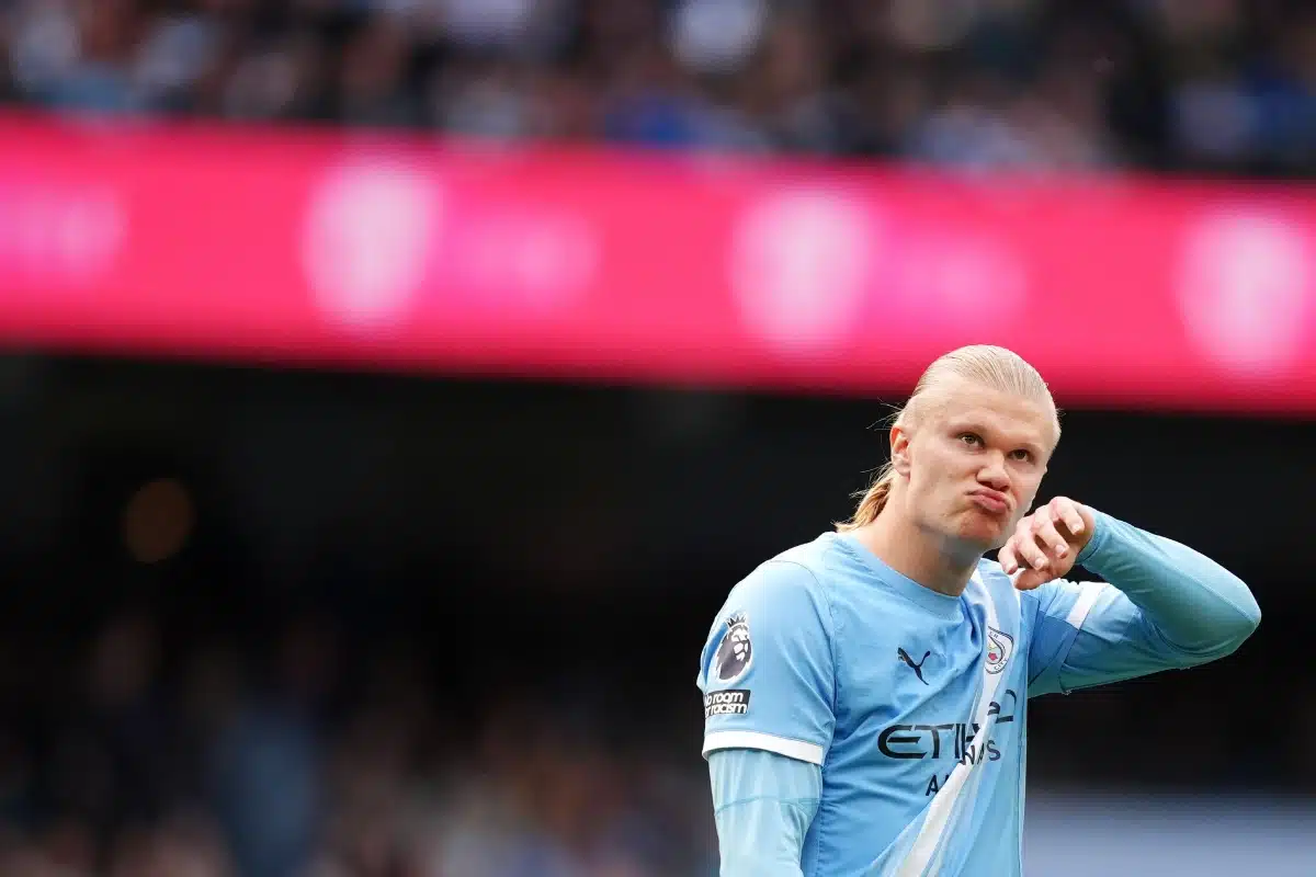 Manchester City's Haaland reacts during the Premier League match, 2026