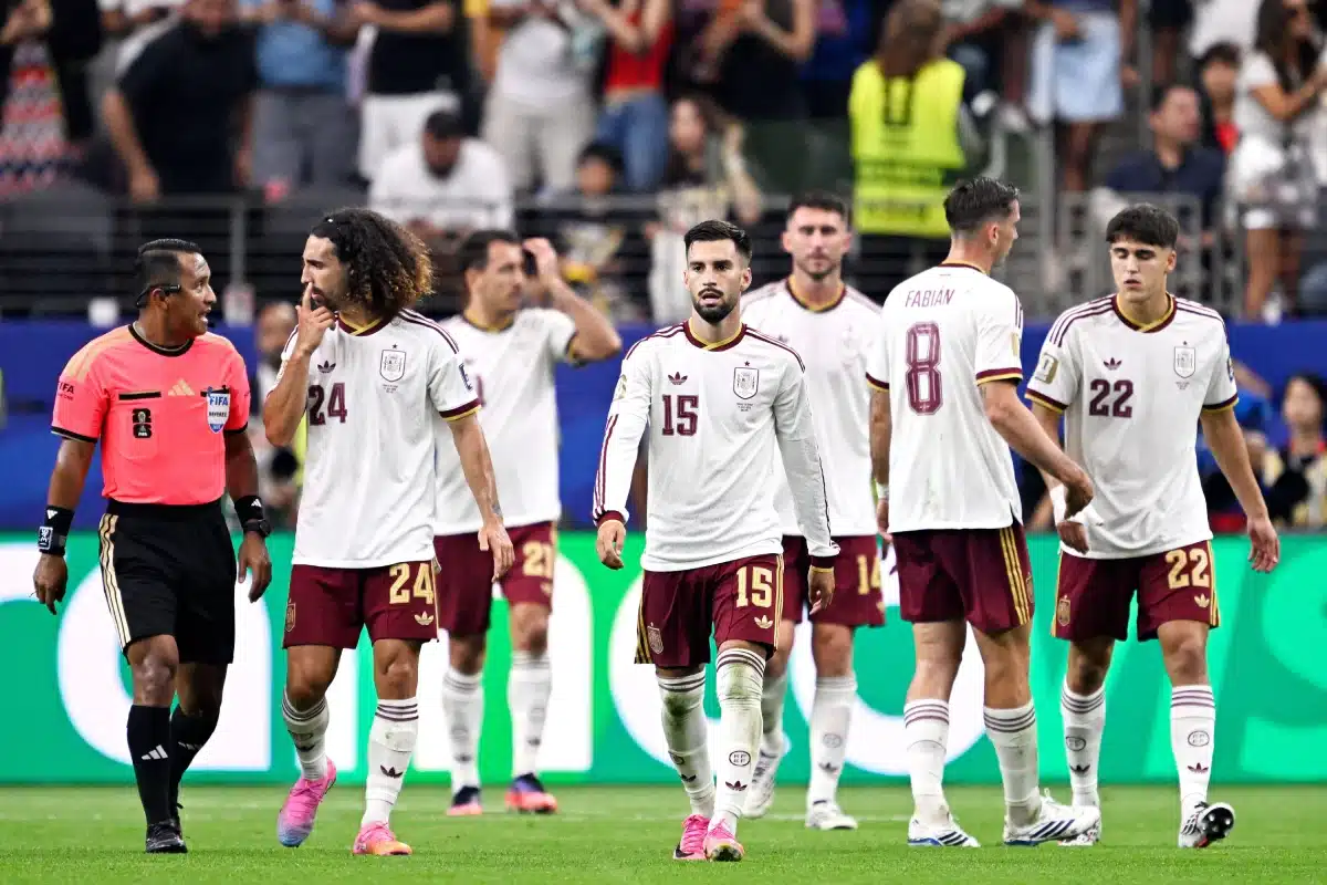 Mikel Oyarzabal, Marc Cucurella, Alex Baena, Aymeric Laporte, Fabian Ruiz, and Pau Cubarsi of Spain, 14th July, 2026